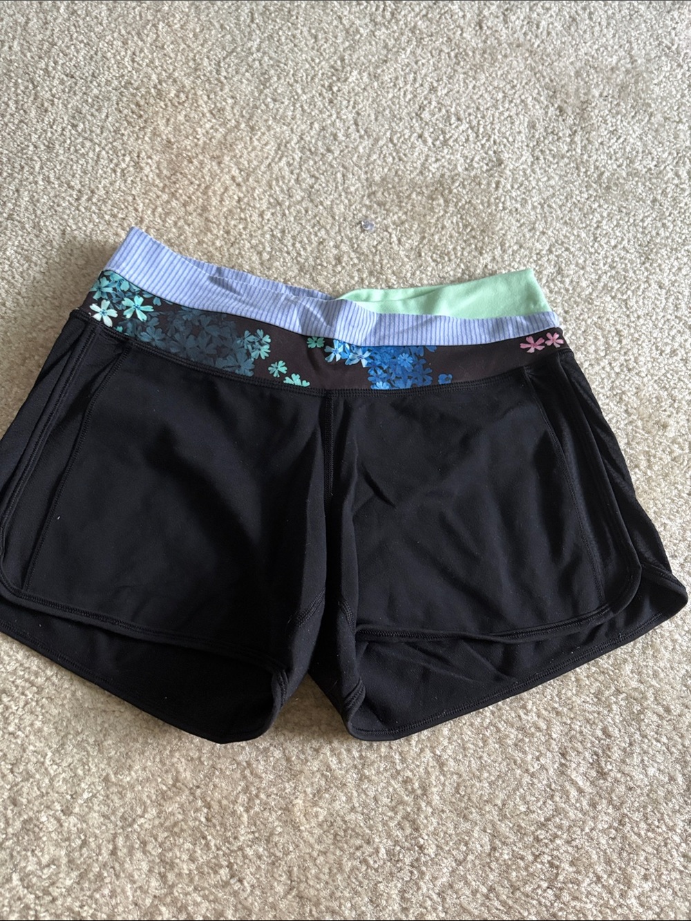Lululemon Black Women's Athletic Shorts with Floral Waistband